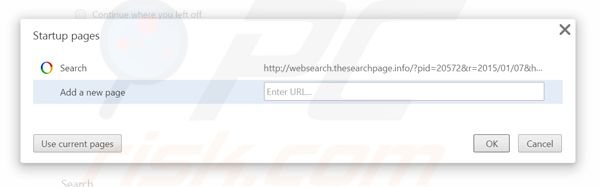 Verwijder websearch.thesearchpage.info als startpagina in Google Chrome