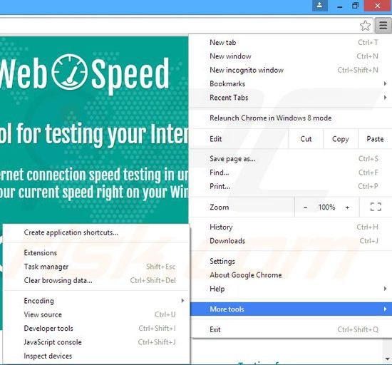 Verwijder de WebSpeed advertenties uit Google Chrome stap 1