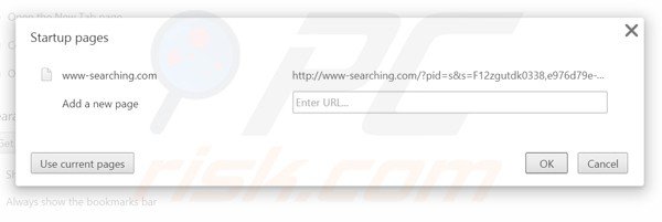 Verwijder www-searching.com als startpagina in Google Chrome