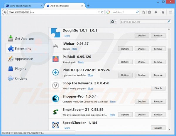 Verwijder www-searching.com gerelateerde Mozilla Firefox extensies