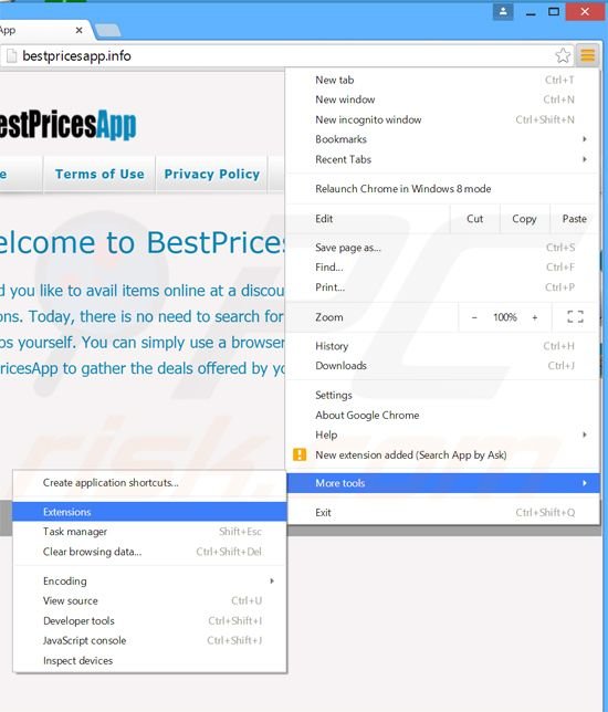 Verwijder de BestPricesApp  advertenties uit Google Chrome stap 1