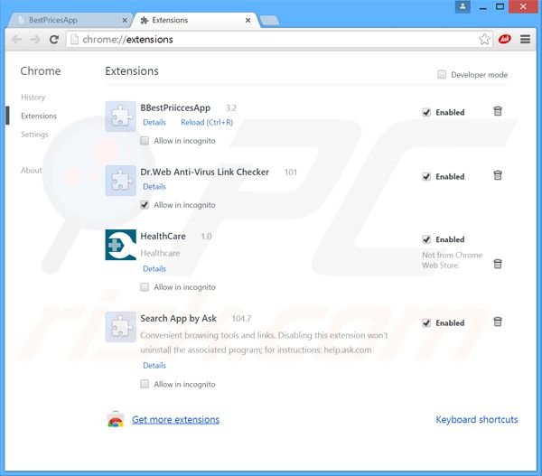 Verwijder de BestPricesApp advertenties uit Google Chrome stap 2