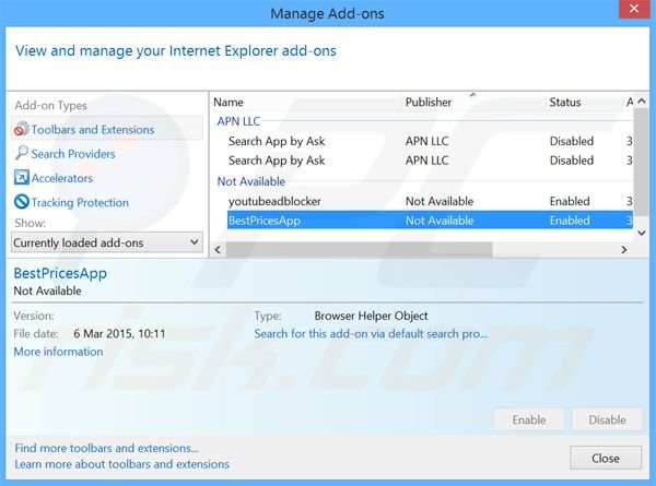 Verwijder de BestPricesApp advertenties uit Internet Explorer stap 2