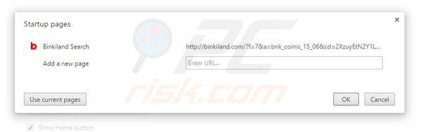 Verwijder binkiland.com als startpagina in Google Chrome