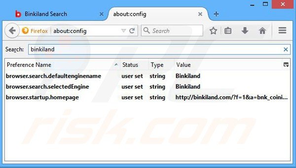 Verwijder binkiland.com als standaard zoekmachine in Mozilla Firefox