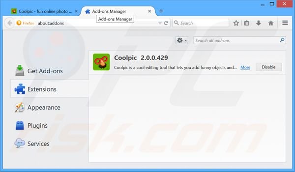Verwijder de Coolpic advertenties uit Mozilla Firefox stap 2