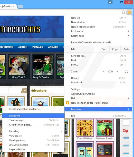 Verwijder GreatArcadeHits  advertenties uit Google Chrome stap 1