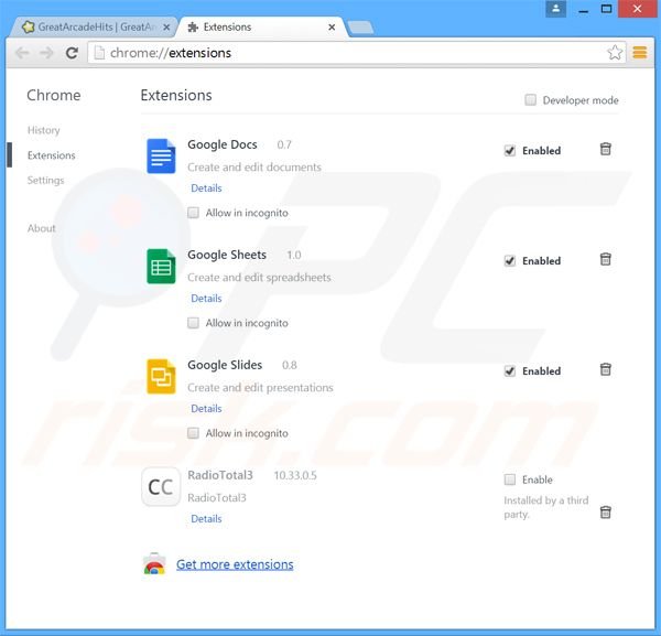 Verwijder de GreatArcadeHits advertenties uit Google Chrome stap 2