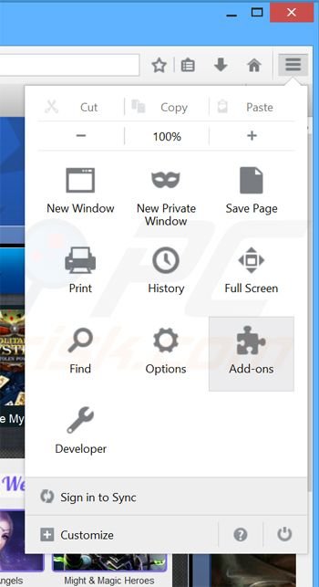 Verwijder de GreatArcadeHits advertenties uit Mozilla Firefox stap 1