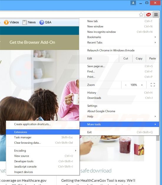 Verwijder de Healthcare Gov Tool  advertenties uit Google Chrome stap 1