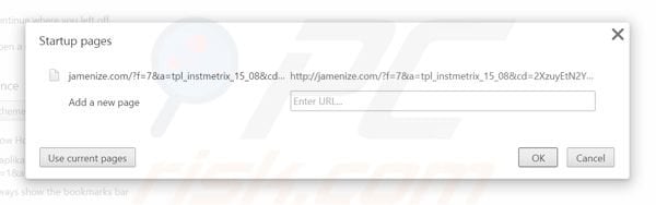 Verwijder jamenize.com als startpagina in Google Chrome