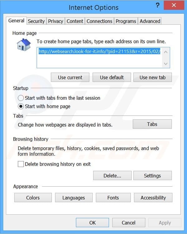Verwijder websearch.look-for-it.info als startpagina in Internet Explorer