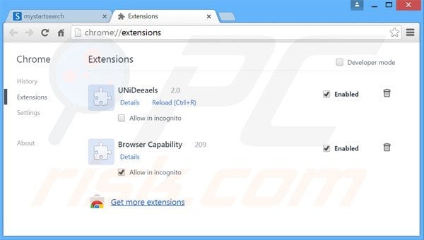 Verwijder aan luckysearches.com gerelateerde Google Chrome extensies