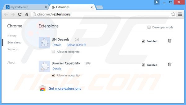Verwijder aan luckysearches.com gerelateerde Google Chrome extensies