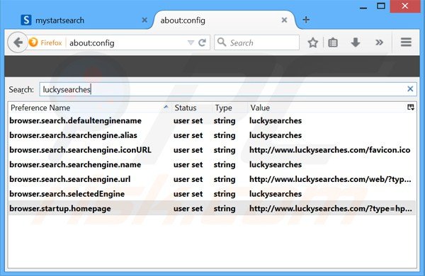 Verwijder luckysearches.com als standaard zoekmachine in Mozilla Firefox