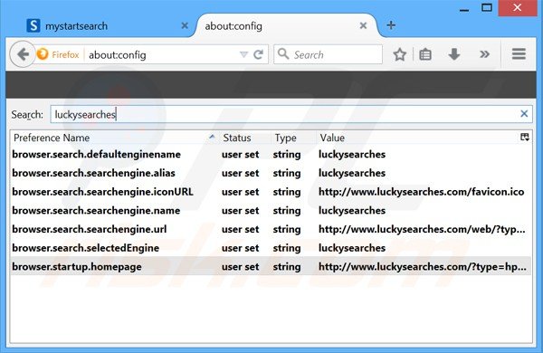 Verwijder luckysearches.com als standaard zoekmachine in Mozilla Firefox