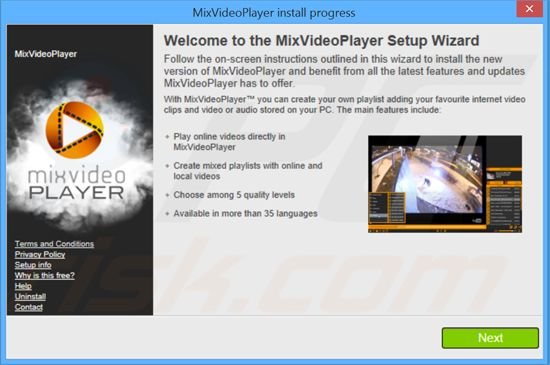 MixVideoPlayer adware installer
