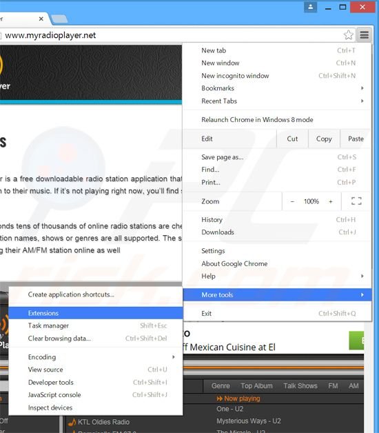 Verwijder de MyRadioPlayer  advertenties uit Google Chrome stap 1