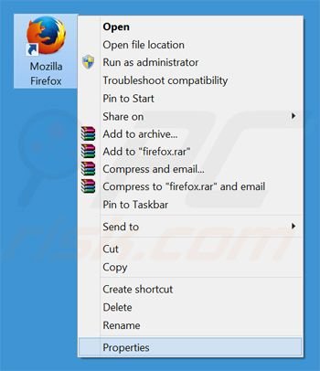 Verwijder omniboxes.com als doel van de Mozilla Firefox snelkoppeling stap 1