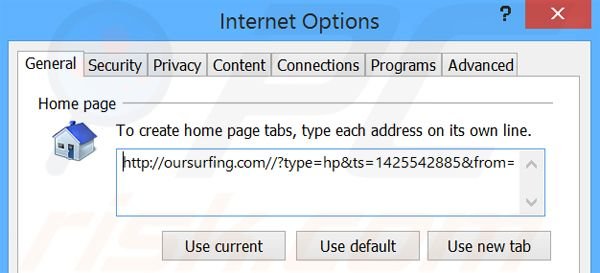 Verwijder oursurfing.com als startpagina in Internet Explorer