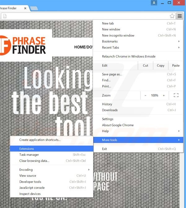 Verwijder de Phrase Finder  advertenties uit Google Chrome stap 1