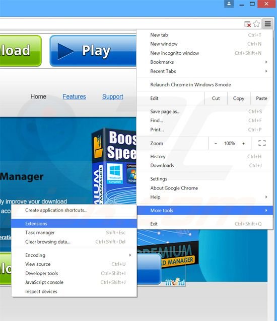 Verwijder de Premium Download Manager  advertenties uit Google Chrome stap 1