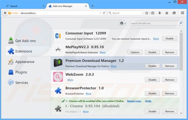 Verwijder de Premium Download Manager advertenties uit Mozilla Firefox stap 2