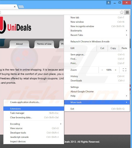 Verwijder de unideals advertenties uit Google Chrome stap 1