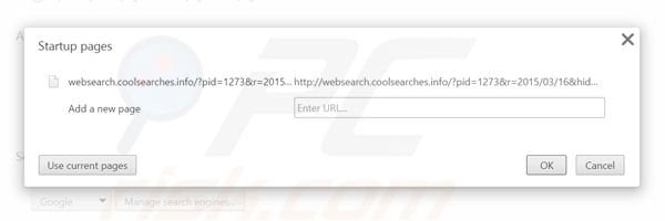Verwijder websearch.coolsearches.info als startpagina in Google Chrome