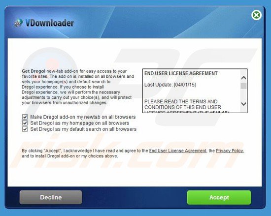 dregol.com browser hijacker installer