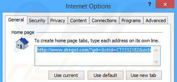 Verwijder dregol.com als startpagina in Internet Explorer