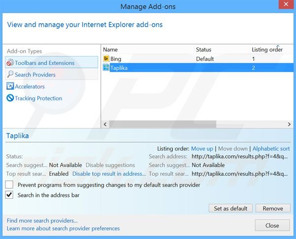 Verwijder dregol.comals standaard zoekmachine in Internet Explorer 