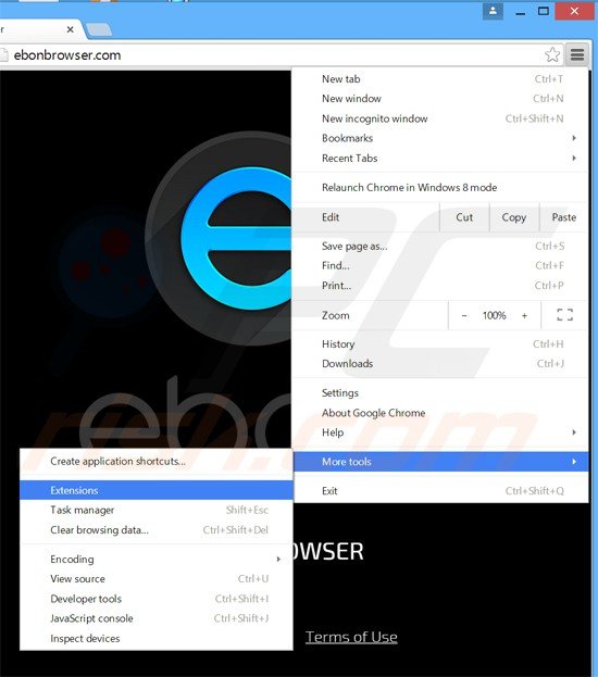Verwijder aan ebon browser gerelateerde plugins uit Google Chrome stap 1