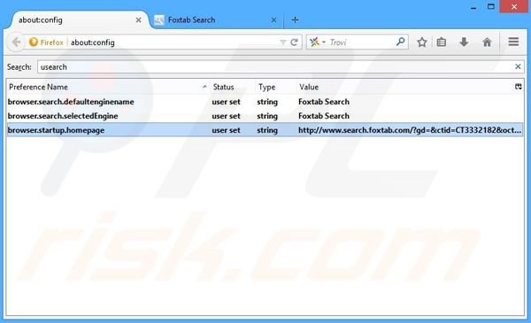 Verwijder search.foxtab.com als standaard zoekmachine in Mozilla Firefox
