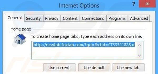 Verwijder search.foxtab.com als startpagina in Internet Explorer