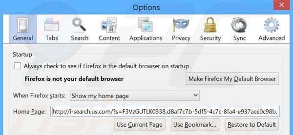 Verwijder i-search.us.com als startpagina in Mozilla Firefox