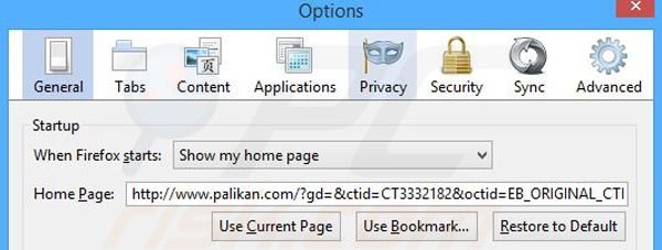 Verwijder palikan.com als startpagina uit  Mozilla Firefox