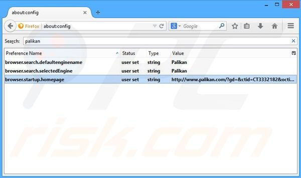 Verwijder palikan.com als standaard zoekmachine in Mozilla Firefox 