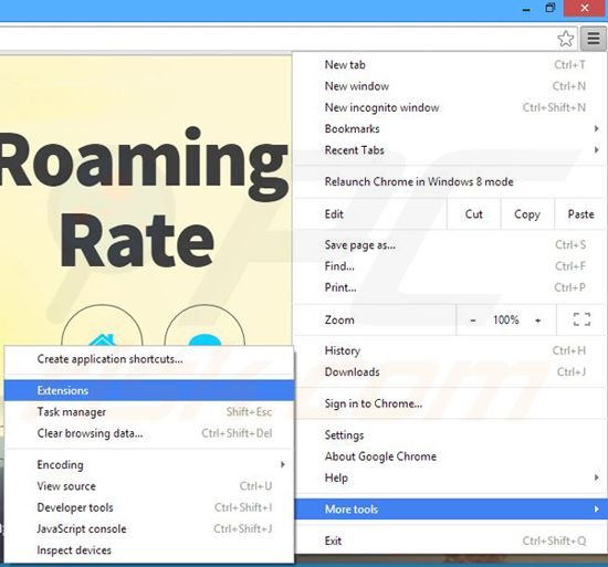 Verwijder de Roaming Rate advertenties uit Google Chrome stap 1