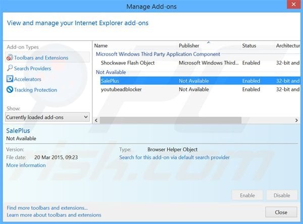 Verwijder de SalePlus advertenties uit Internet Explorer stap 2
