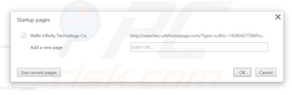 Verwijder searches.safehomepage.com als startpagina in Google Chrome