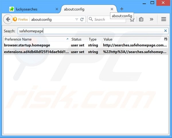 Verwijder searches.safehomepage.com als standaard zoekmachine in Mozilla Firefox