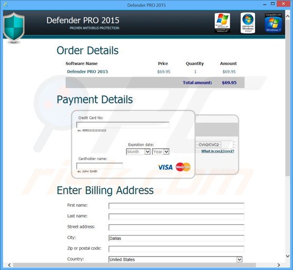 Defender pro 2015 scam betalingspagina