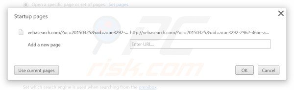 Verwijder vebasearch.com als startpagina in Google Chrome