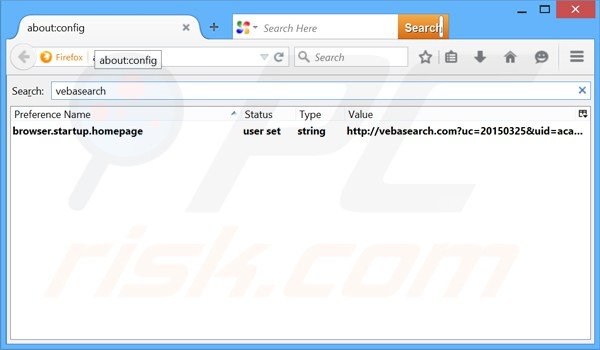 Verwijder vebasearch.com als standaard zoekmachine in Mozilla Firefox