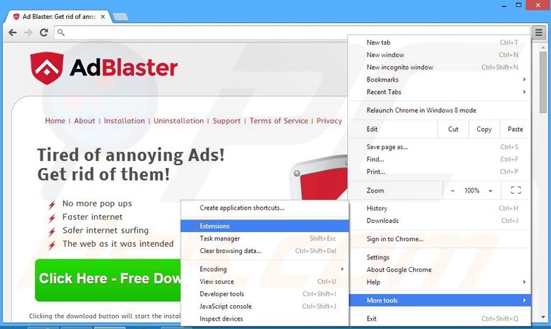 Verwijder de Ad Blaster advertenties uit Google Chrome stap 1
