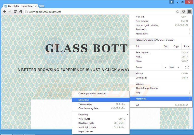 Verwijder de glass bottle advertenties uit Google Chrome stap 1