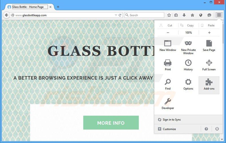 Verwijder de glass bottle advertenties uit Mozilla Firefox stap 1