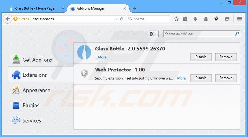 Verwijder de glass bottle advertenties uit Mozilla Firefox stap 2