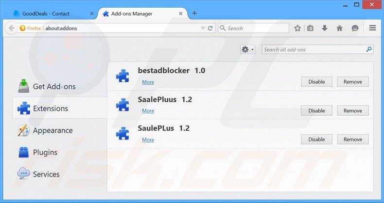 Verwijder de GoodDeals advertenties uit Mozilla Firefox stap 2